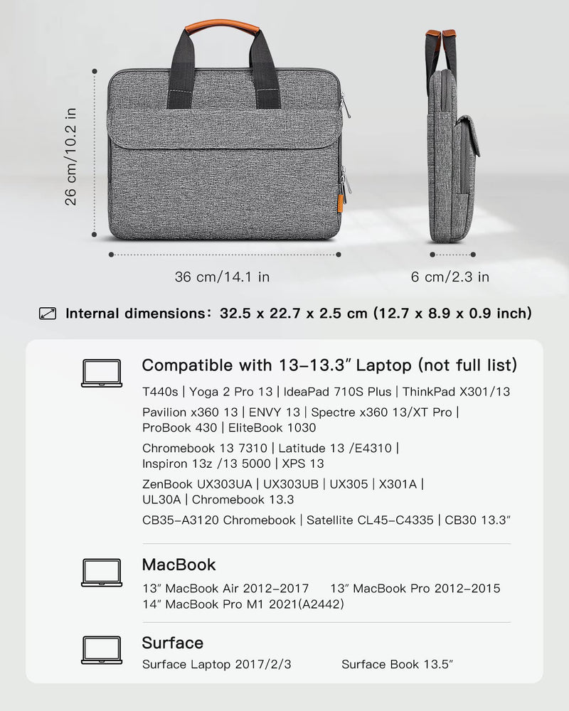 Inateck 360° Protection 13.3 Inch Laptop Case Sleeve Compatible with MacBook Pro 14 M1 2021, Chromebook Ultrabook Notebook MacBook Air/Pro 13 Inch,Matebook D14, with Large Accessories Pocket Gray