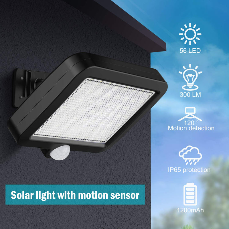MPJ Solar Light Outdoor,56 LED Solar Light Outside with Motion Detector, IP65 Waterproof, 120° Lighting Angle, Solar Wall Light for Garden with 16.5ft Cable