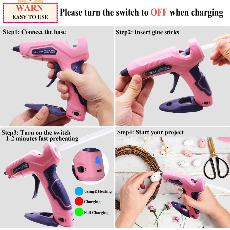Cordless Hot Glue Gun, BLEDS USB Rechargeable Glue Gun with 30 Pcs Glue Sticks Stand-Up Hot Melt Glue Gun Battery Charged Cordless Glue Gun For Craft, Decor, DIY, Art (Patented)