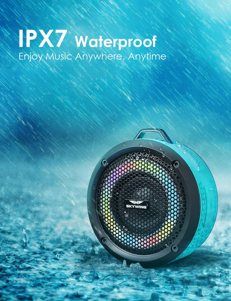 SKYWING Soundace S6 IPX7 Waterproof Shower Speaker 5W Bass+ Bluetooth Speaker with Suction Cup Hook Lanyard LED Light 15h Playtime, Premium Mini Portable Outdoor Wireless Speaker for Bike Pool Beach