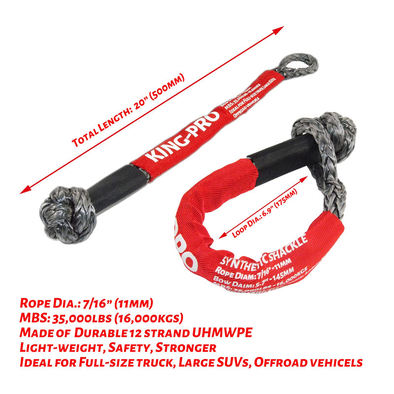 KING-PRO Recovery Ring 7/16"x20" Soft Shackle 35,000lbs Breaking Strength with Snatch Ring 45,000lbs for Full-Size Truck Large SUVs Offroad Vehicels 1-Pack (Red-Black)