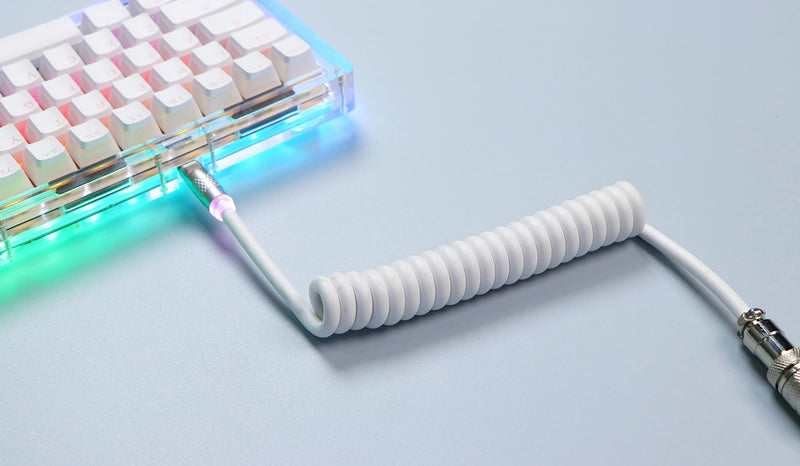 EPOMAKER Puff Aviator Coiled USB Cable, Type C Detachable Mechanical Gaming Keyboard Cable for Mac/Win/Gamers（Puff White） Puff White