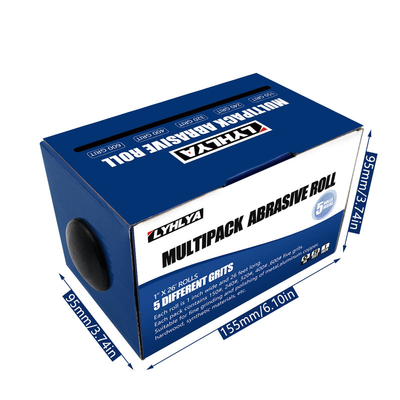 5 Rolls Sandpaper, 1 Inch x 26 Feed Sand Paper Abrasive Paper with Dispenser Emery Cloth Roll for Wood Furniture Finishing Metal Sanding Automotive Polishing, 150/240/320/400/600 5