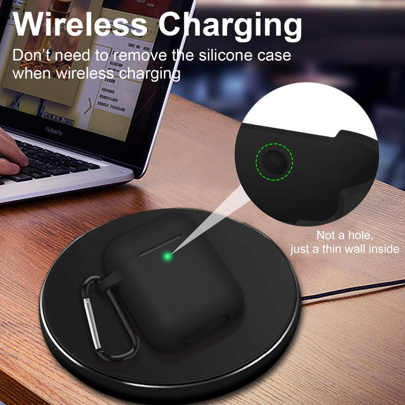AirPods Case, Full Protective Silicone AirPods Accessories Cover Compatible with Apple AirPods 1&2 Wireless and Wired Charging Case(Front LED Visible),Black A-Black