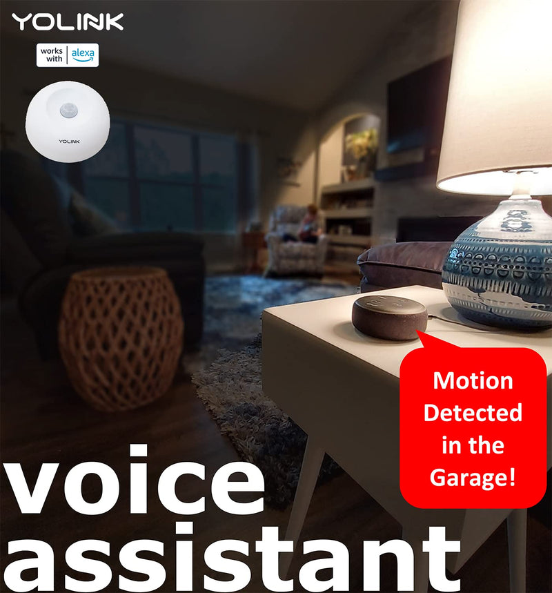 Smart Motion Sensors, YoLink 1/4 Mile World's Longest Range Wireless Indoor Motion Detector Compatible with Alexa IFTTT, Movement Detector App Alerts Remote Monitor, 2 Pack, YoLink Hub Included