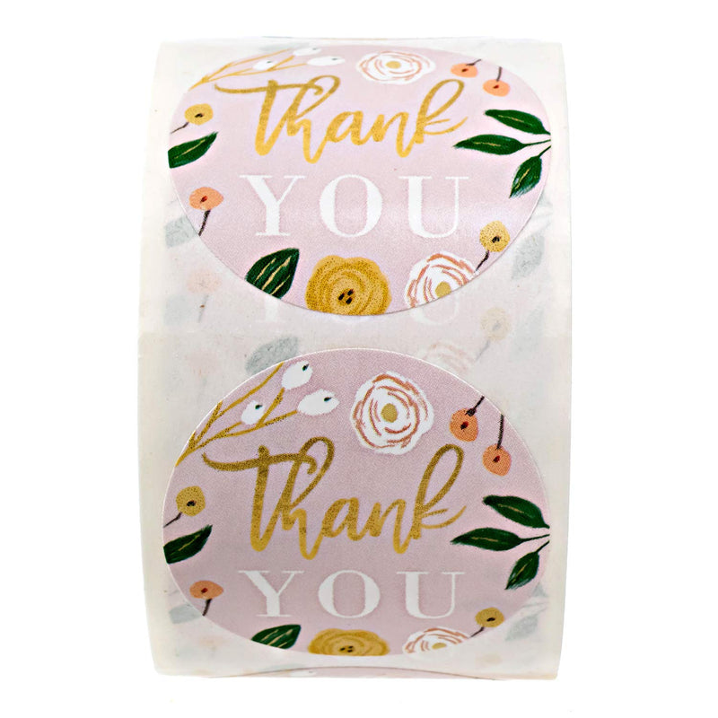 Modern Floral & Faux Gold Thank You Label/Roll of 500 1.5" Labels/Chic All Occasion Thanks Stickers