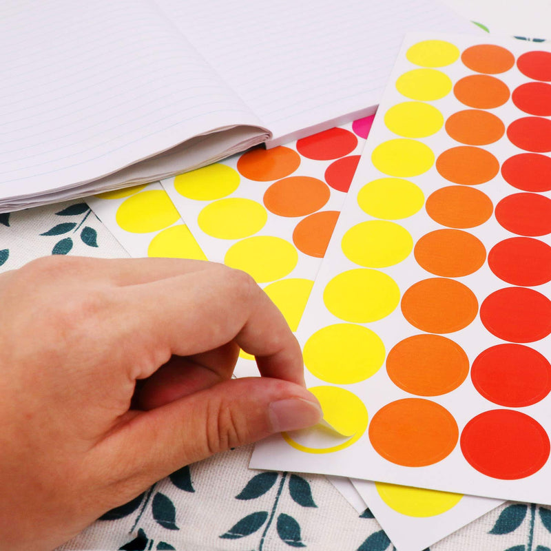 Pack of 1575 1-inch Colored Dots Sticker Round Color Coding Labels Circle Dot Stickers,7 Bright Neon Colors,Print or Write 8.5" x 11" Sheet(25 Sheet)