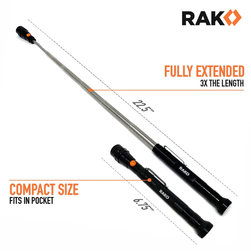 RAK Magnetic Pickup Tool - Telescoping Magnet Stick with 3 LED Lights and Extendable Neck up to 22 Inches - Gifts for Dad, Husband, Truck Driver, Handy Men or Women