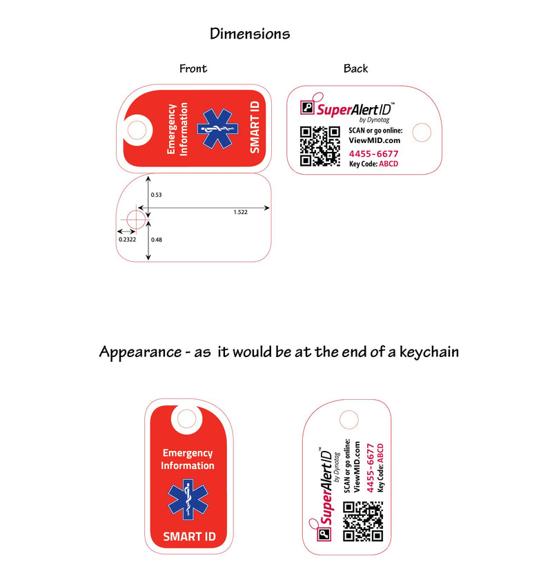 Dynotag SuperAlert™ Smart Medical ID with Detailed Online Profile; Wallet and Keychain Card kit with Lifetime Subscription
