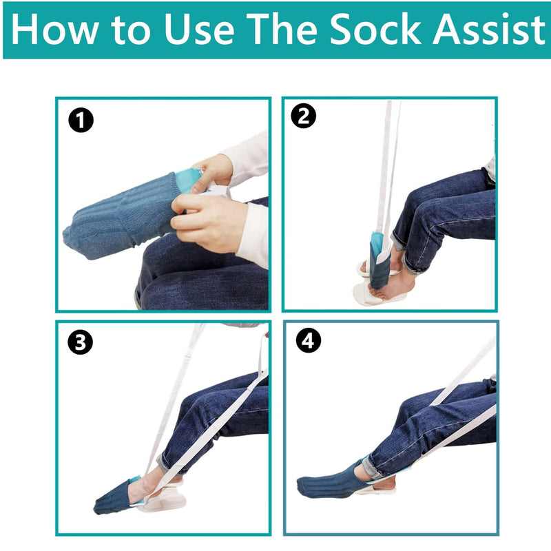 CAidRE Sock Aid - Sock Aide Device for Elderly, Disabled, Pregnant, Diabetics-Sock Helper Aide Tool Blue