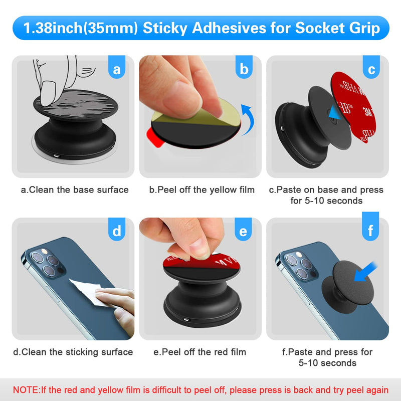 3M Sticky Adhesive Replacement Parts for Pops Socket Base, 6pcs 1.38 Circle Double Sided Tape for Collapsible Grip Stand's Back, 2pcs VHB Sticker Pads for Car Socket Mount & Cell Phone Magnetic Holder