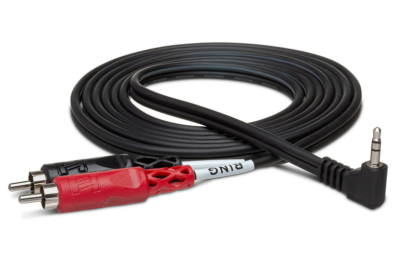 Hosa CMR-206R Right Angle 3.5 mm TRS to Dual RCA Stereo Breakout Cable, 6 Feet , Black 6 ft.