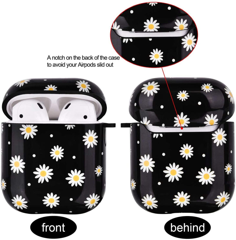 CAGOS Compatible with Airpods Case, 3 in 1 Cute Marble Hard Case Cover for Girls Airpods Accessories Protective Case with Keychain/ Strap/ Earhooks for Airpods 2/1 Charging Case (Black/Yellow) Black/Yellow