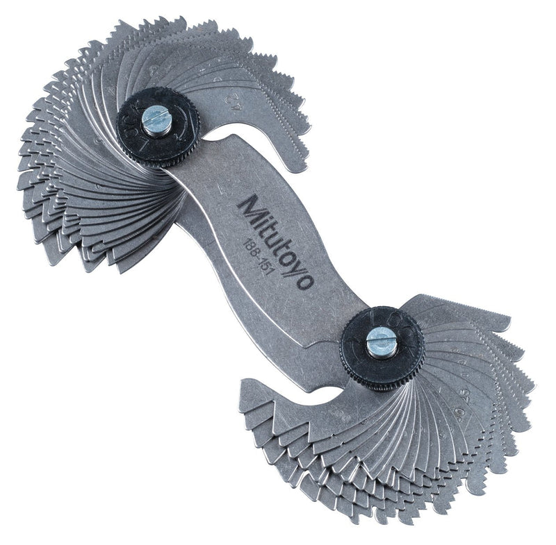 Mitutoyo 188-151, Screw Pitch Gage, 4 - 42 TPI and 0.4 - 7mm, 51 Leaves, Inch/Metric