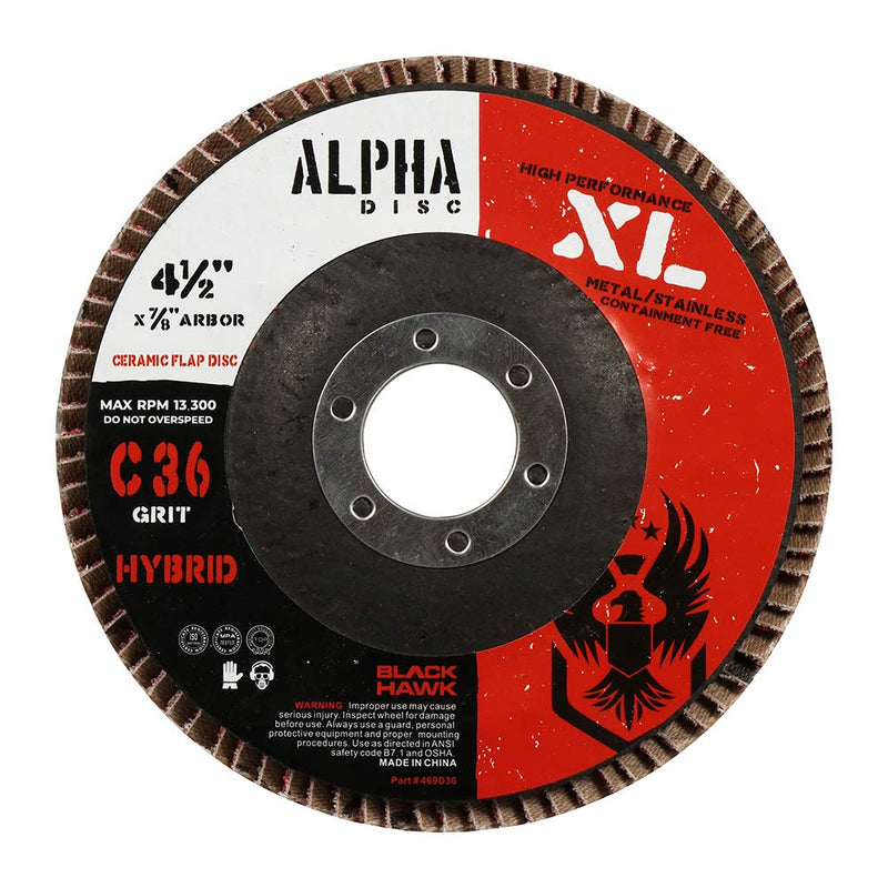 BHA Alpha Disc High Density Ceramic Flap Discs Jumbo Grinding Wheels XL, 4.5" x 7/8" - 5 Pack (60 Grit) 60 Grit