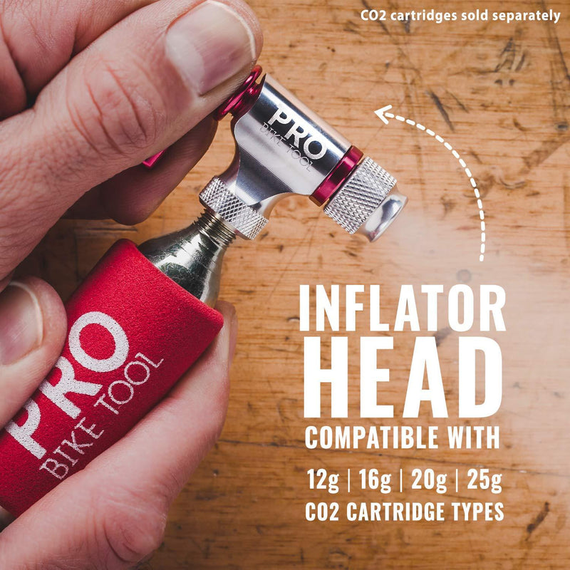 PRO BIKE TOOL CO2 Inflator - Quick & Easy - Presta and Schrader Valve Compatible - Bicycle Tire Pump for Road and Mountain Bikes - Insulated Sleeve - No CO2 Cartridges Included Red