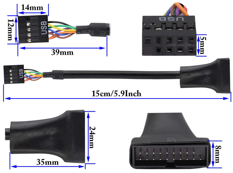 zdyCGTime USB 3.0 19Pin Male to USB 2.0 9Pin Female convertor Computer Cable Connector,Motherboard Adapter Cable,Motherboard 9Pin Female to 20Pin Male Pure Copper.(15cm/4 Pack)
