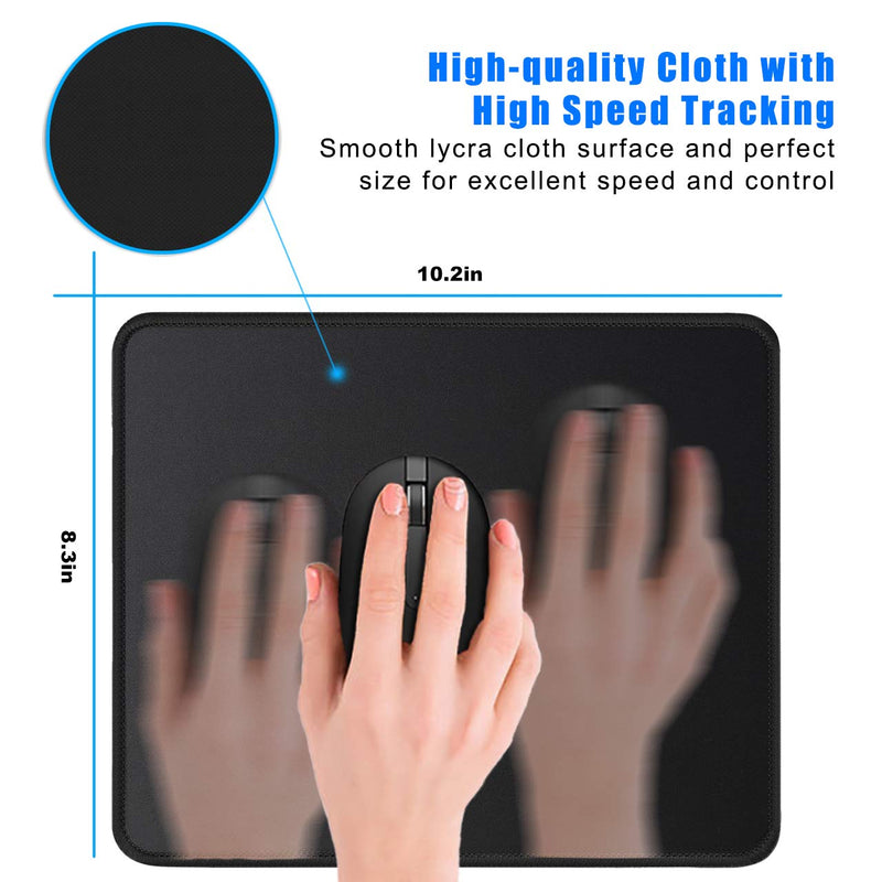 JIKIOU 3 Pack Mouse Pad with Stitched Edge, Comfortable Mouse Pads with Non-Slip Rubber Base, Washable Mousepads Bulk with Lycra Cloth, Mouse Pads for Computers Laptop Mouse 10.2x8.3x0.12inch Black