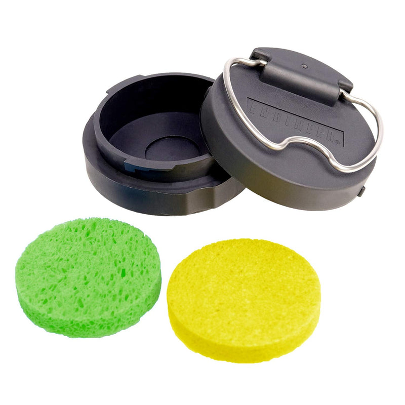 ENGINEER SS-05 Portable Soldering Tip Cleaner, Soldering Iron Stand with 2pcs Different Density Cleaning Sponges, Made in Japan Black