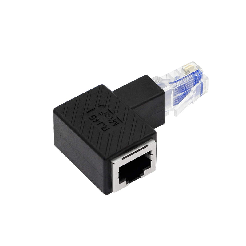 RIIEYOCA Down Angle Ethernet Adapter, 90 Degree RJ45 Male to Female Extension Cat6 LAN Network Connector for Computers, Laptops, Routers(2-Pack) Black(D)