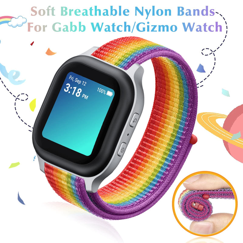 3 Pack Replacement Nylon Bands Compatible with Gabb Watch / Gizmo Watch 2 & 1, Hook & Loop Design Easy for Kids to Put On & Off, Breathable & Washable Rainbow+PomeRed+Neon