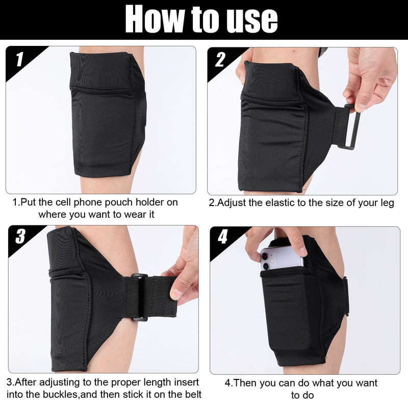 2 Packs Cell Phone Leg Straps Leg Phone Holder Arm Smartphone Band Non Slip Ankle Wallet Calf Leg Phone Straps Adjustable Arm Pouch for Women Men Running Hiking Equestrian Motorcycle, Black