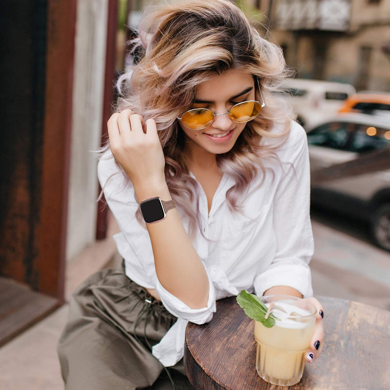 TOYOUTHS Leather Strap Compatible with Fitbit Versa/Versa 2 Bands Women Men Slim Genuine Leather Wristbands Replacement for Versa Lite Edition/Versa SE Classic Accessorie Multi Colors Pink Gray+Rose Gold Buckle