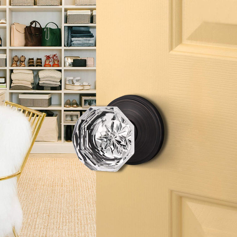 KNOBWELL 1 Pack Crystal Individual Dummy Door Knob, Single Sided Classic Rosette Faceted Crystal Door Knobs, Antique Oil Rubbed Bronze Finish Clear Glass Door Knobs