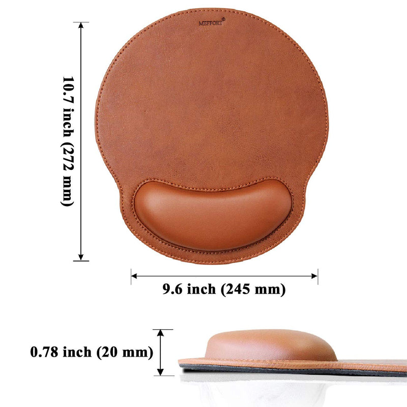 Meffort Inc Leather Mouse Pad with Wrist Rest Support & Non-Slip Base, Durable Ergonomic Gaming Mousepad - Brown 10.7 X 9.6 Inch