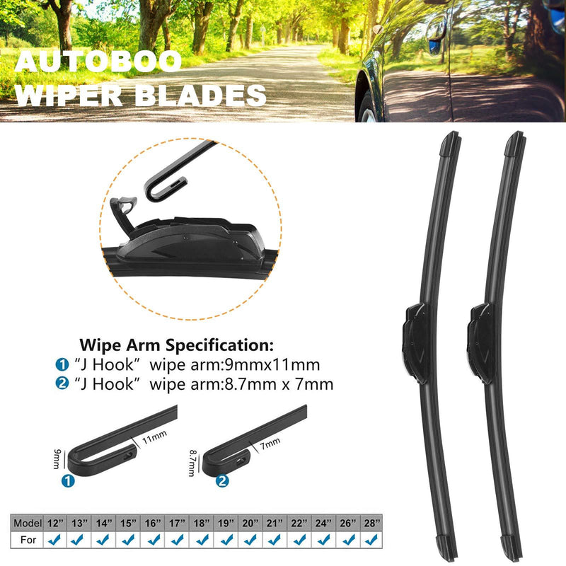 AUTOBOO OEM Quality 13" + 13" Premium All-Seasons Durable Stable And Quiet Windshield Wiper Blades 2 Pack ( pair for front windshield ) 13" + 13"(Pair for Front Windshield)