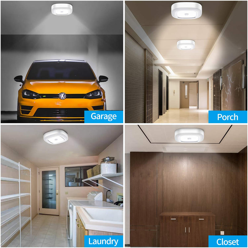 Motion Sensor LED Ceiling Light Battery Operated, WhitePoplar Wireless Motion Sensing Activated LED Light 300LM White Indoor for Closet Cabinet Stairs Kitchen Laundry Bedroom Basement Garage Hallway Cool White