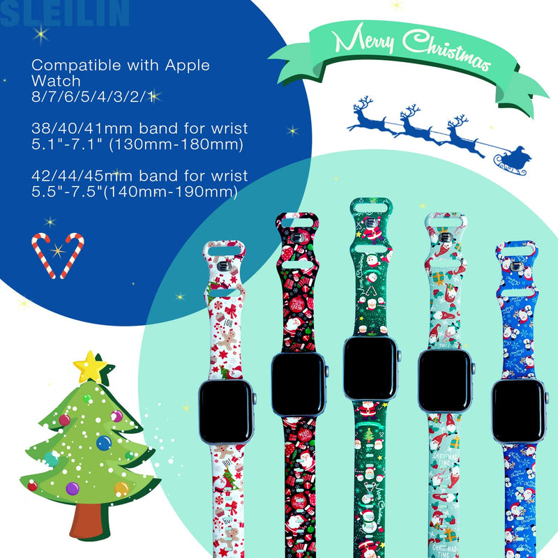 Watch Band Compatible with Apple Watch 38mm 40mm 41mm 42mm 44mm 45mm, Halloween Décor Sport Band Compatible with Apple Smartwatch for Women Men, Soft Silicone Strap Replacement Band for iWatch Series 7/6/5/4/3/2/1/SE CHRISTMAS 1 38/40/41mm