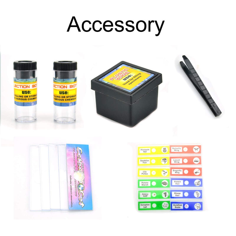 Science Kits for Kids Beginner Microscope with LED 100X 400X and 1200X-Include Sample Prepared Slides 12pc- Educational Toy Birthday Valentine's Day Gift