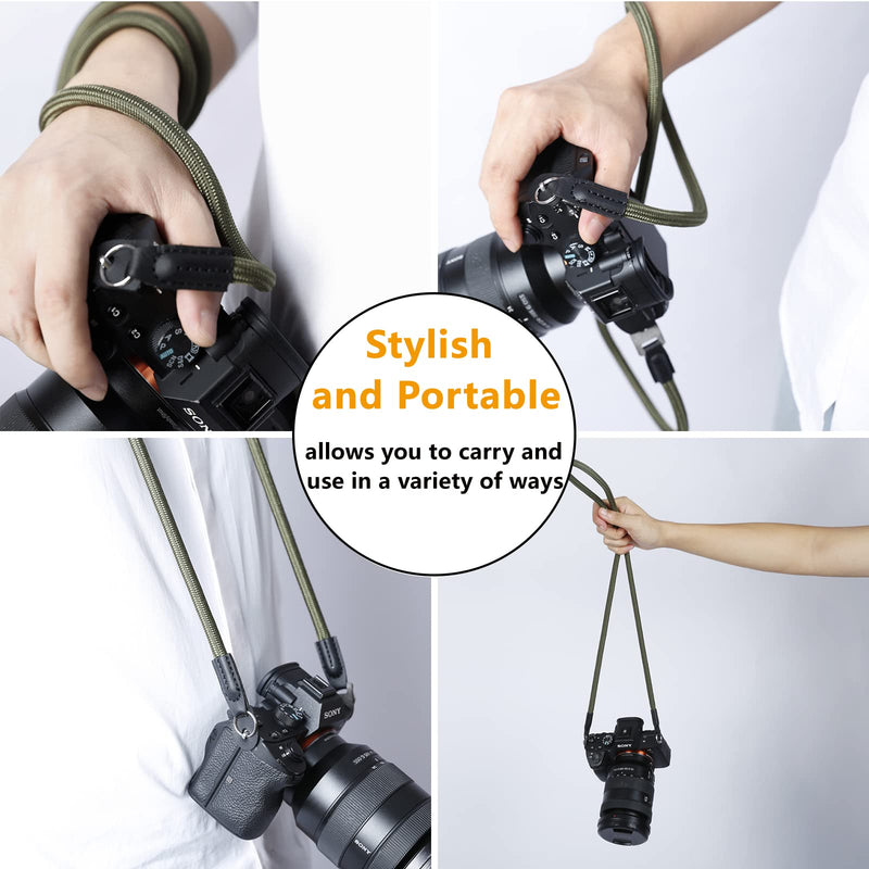 Hargedis Camera Shoulder Strap Climbing Rope Camera Neck Strap for Mirrorless and DSLR Cameras, with Lens Cap Keeper (Green) Green