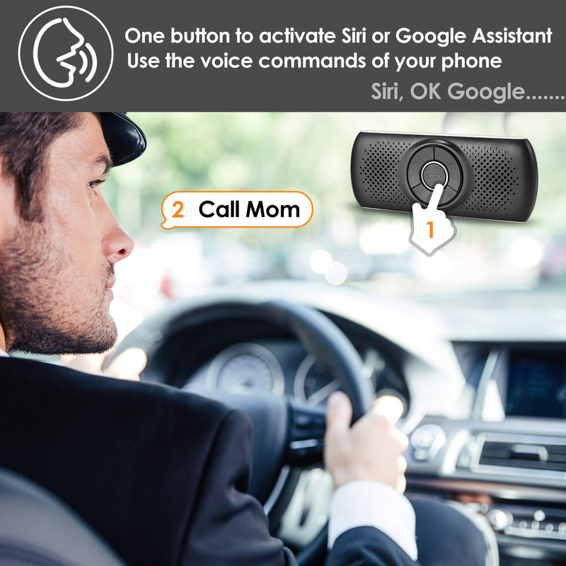 Bluetooth Visor Clip Car Speaker,TIANSHILI Wireless Handsfree Speakerphones, Stereo Sound Enhanced Bass/Built-in Mic/TF Card Player/Google Assistant Voice Command Portable Speakers Orange