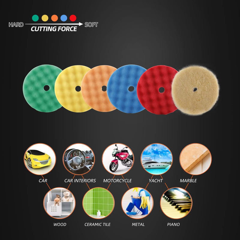 Polishing Pads, ZFE 6Pcs 6"(150mm) Waffle Foam Buffing Pads Polishing Pads Wool Pad Kit for RO/DA Car Polisher Boat Polishing