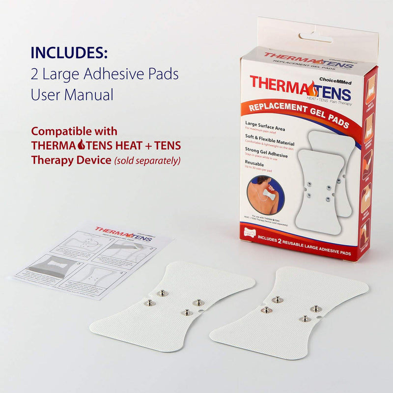 CHOICEMMED 2 Pack Universal Therma Heated TENS Unit Pads - Muscle Stimulator E-stim Electrodes - Universal Replacement Massage Pads for Electronic Pulse Stimulators - Reusable Pad for Electrotherapy