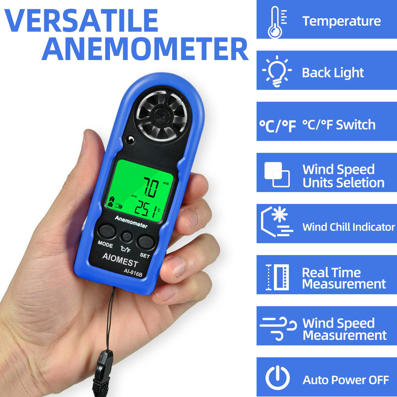 Digital Anemometer, Mini Handheld Wind Speed Gauge Measuring Air Flow Velocity Temperature, Weather Velometer with Max/AVG/Current Wind Chill for HVAC Shooting Sailing