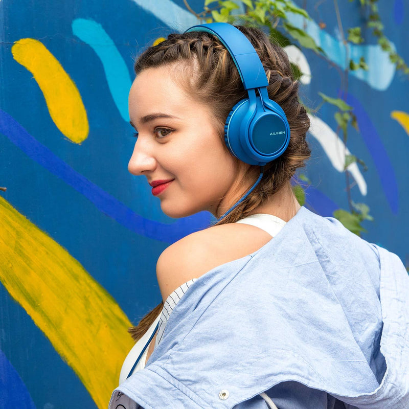 AILIHEN C8 (Upgraded) Headphones with Microphone and Volume Control Folding Lightweight Headset for Cellphones Tablets Smartphones Chromebook Laptop Computer PC Mp3/4 (Indigo) Indigo