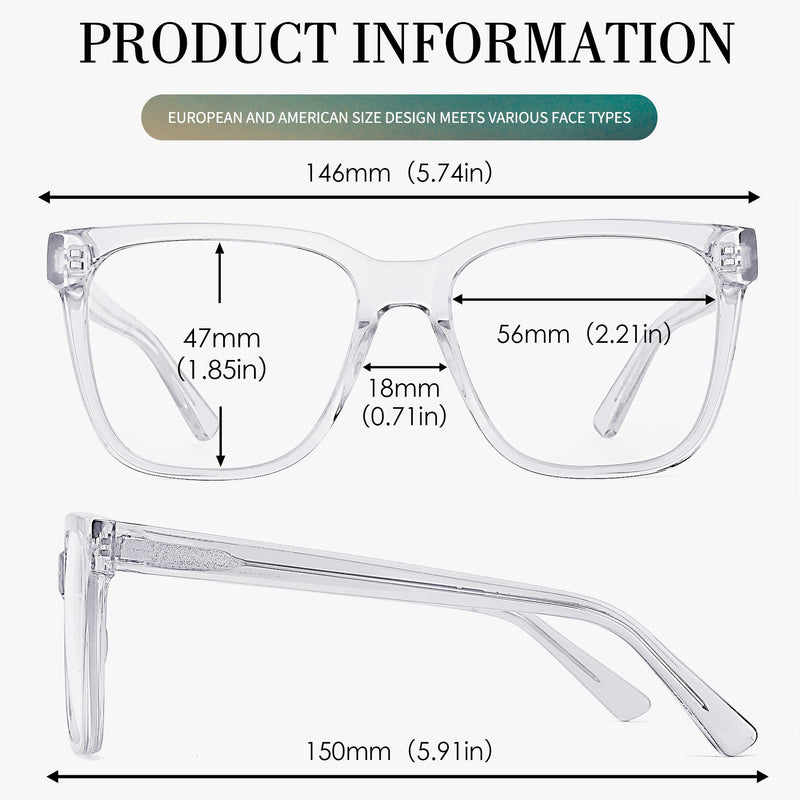 JIM HALO 2 Pack Anti Blue Light Glasses for Women Men, Oversized Square Computer/Gaming/TV/Phones Glasses Bluelight Blocking Demi + Transparent