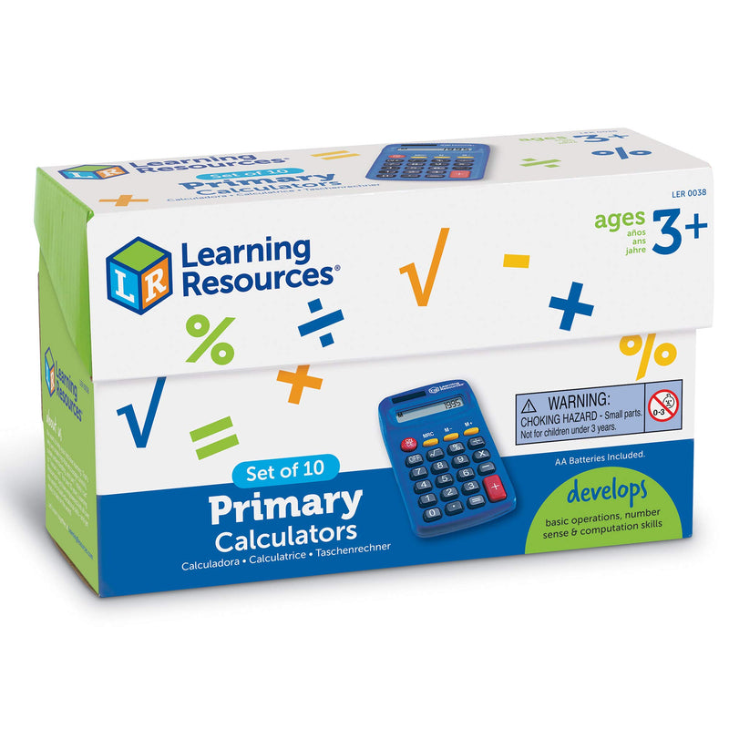 Learning Resources Primary Calculator, Basic Solar Powered Calculators, Teacher Set of 10 Calculators, Ages 3+