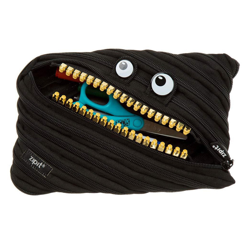 ZIPIT Grillz Large Pencil Case, Holds Up to 60 Pens, Machine Washable, Made of One Long Zipper! (Black)