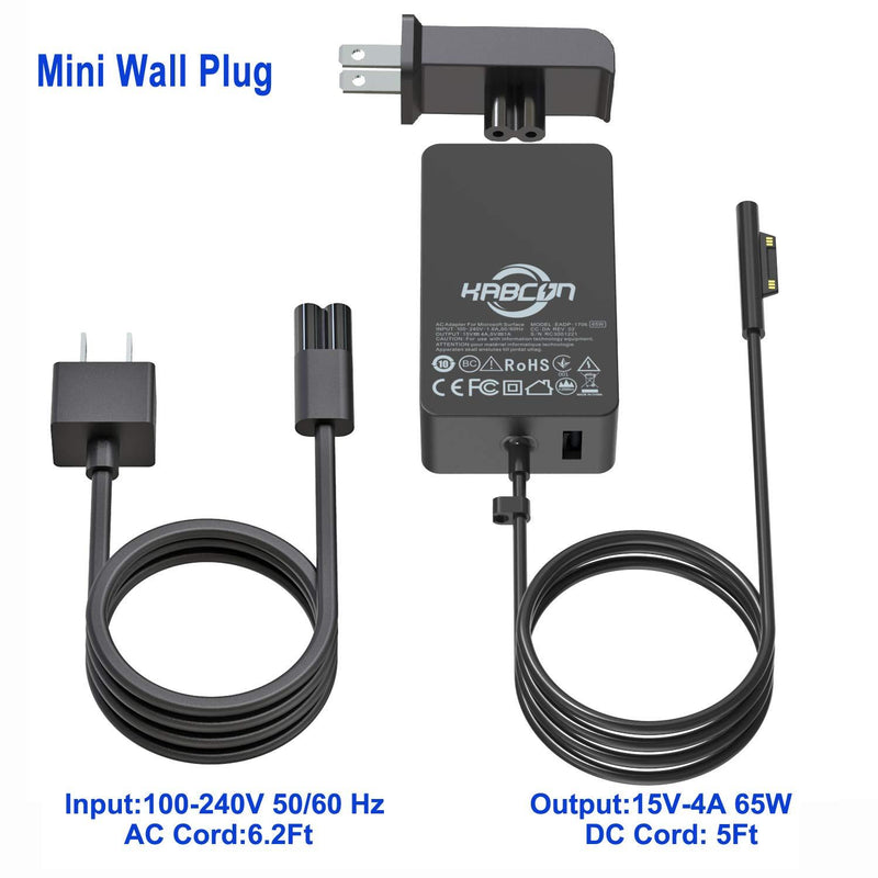 Surface Pro Charger 65W 15V 4A Compatible with MicrosoftSurface Pro X Pro 7 Pro 6 Pro 5 Pro 4 pro 3, Surface Go 2/1, Surface Laptop go 4 3 2 1, Surface Book 2/1 with Travel case & 6.2ft AC Power Cord