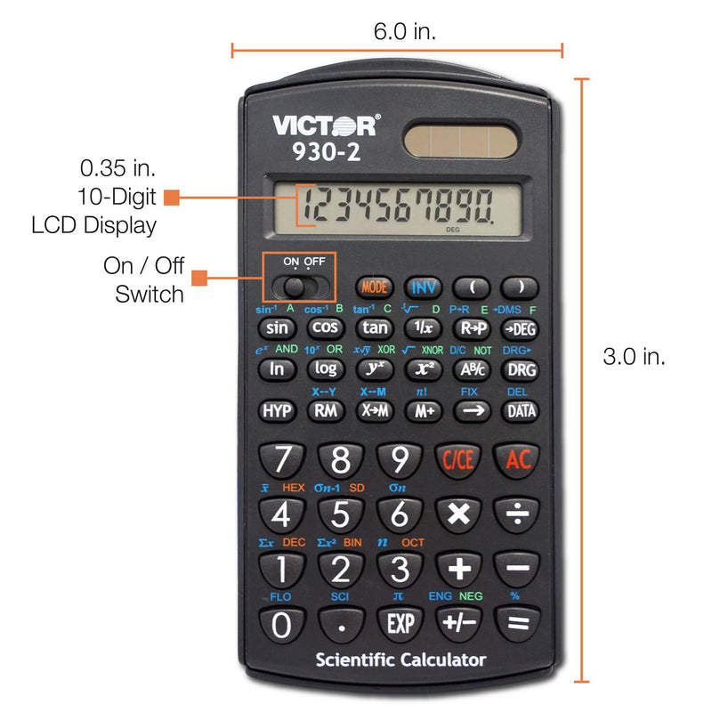 Victor-930-2 Scientific Calculator, 1Line Display-Black and Silver , 3 x 5