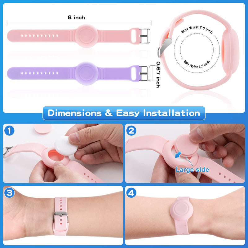 Waterproof Air Tag Bracelet for Kids(2 Pack), Soft Silicone Air Tag Hidden Wristband Kids, Lightweight GPS Tracker Compatible with Apple AirTag Watch Band for Child (Purple & Pink) Purple & Pink