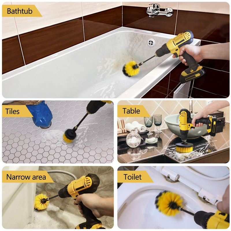 Drill Brush Attachment Set - Power Scrubber Brush Cleaning Kit - All Purpose Drill Brush with Extend Attachment for Bathroom Surfaces, Grout, Floor, Tub, Shower, Tile, Kitchen and Car