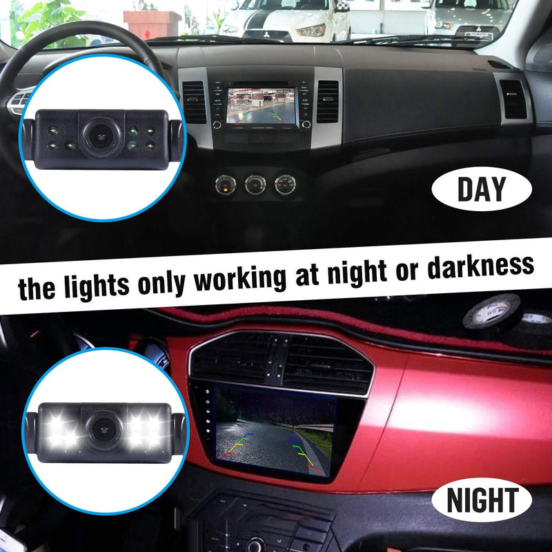 DALLUX License Plate Backup Camera,Car RV Van Truck Rear View Front View Reverse Camera IP68 Waterproof HD Color 170 Degree Wide Viewing Angle 7 LED Night Vision with Guide Line ON/Off
