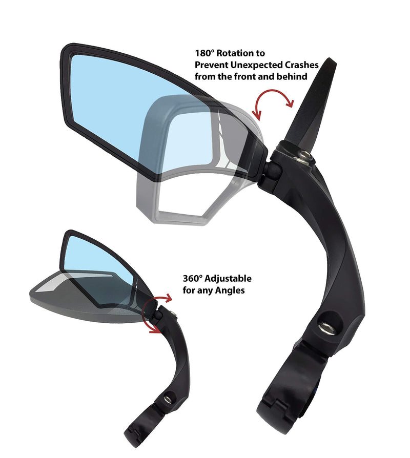 Hafny New Handlebar Bike Mirror, HD Blast-Resistant, Safe Crystal Clear Glass Mirror, Adjustable Rotatable Bike Mirror, Rearview Mirror, Bicycle Mirror,HF-MR095 Anti-glare Blue Left