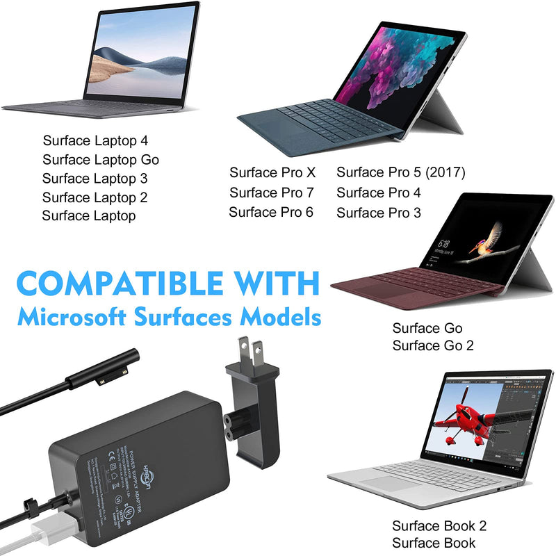 Surface Pro Surface Laptop Charger [UL Listed] 65W Power Adapter Compatible with Microsoft Surface Pro X Pro 7 Pro 6 Pro 5 Pro 4 Pro 3 Surface Laptop 1 2 3 Surface Go 1 2 Surface Book and Travel Case