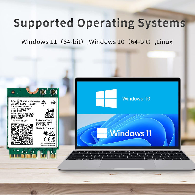 PANSHI WiFi 6 Card AX200NGW Wireless Network Card 2.4GHz MU-MIMO Wi-Fi 6 (802.11ax) Module Adapter with Bluetooth 5.2 for PC Laptop Support Windows 10/11 64bit Gigabit M.2/NGFF